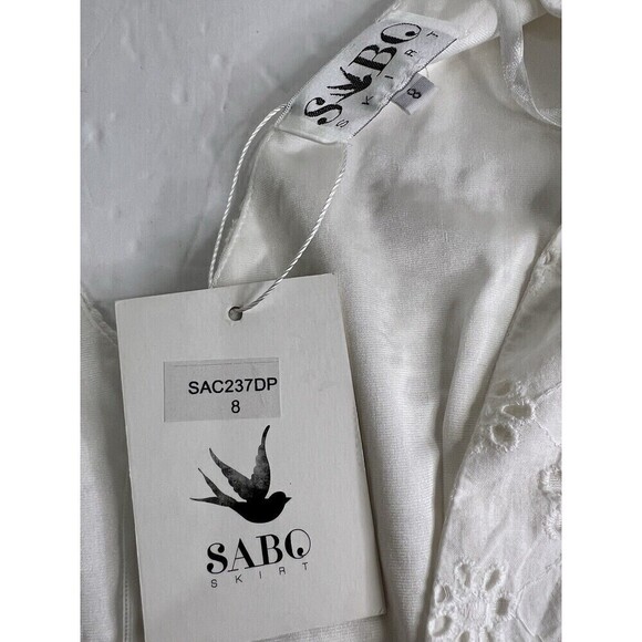 SABO Skirt Floral Eyelet 3/4 Sleeve Plunge Neck Bodysuit Size 8 NWT - Picture 7 of 10